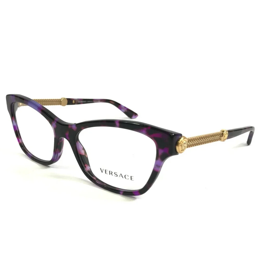 Versace Eyeglasses Frames MOD.3214 5152 Purple Tortoise Gold Cat Eye 52-16-140
